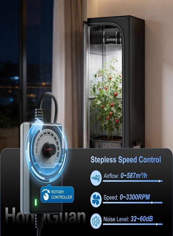 Hon&Guan مروحة تهوية داخلية معززة من هون آند غوان مقاس 6 بوصات مع وحدة تحكم في السرعة - تدفق هواء 345 قدم مكعب في الدقيقة مع استهلاك طاقة منخفض للغاية 19.2 واط ومستوى ضوضاء منخفض - Image 4